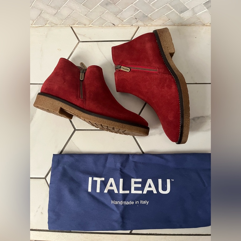 ITALEAU Womens Red Suede Ankle Booties